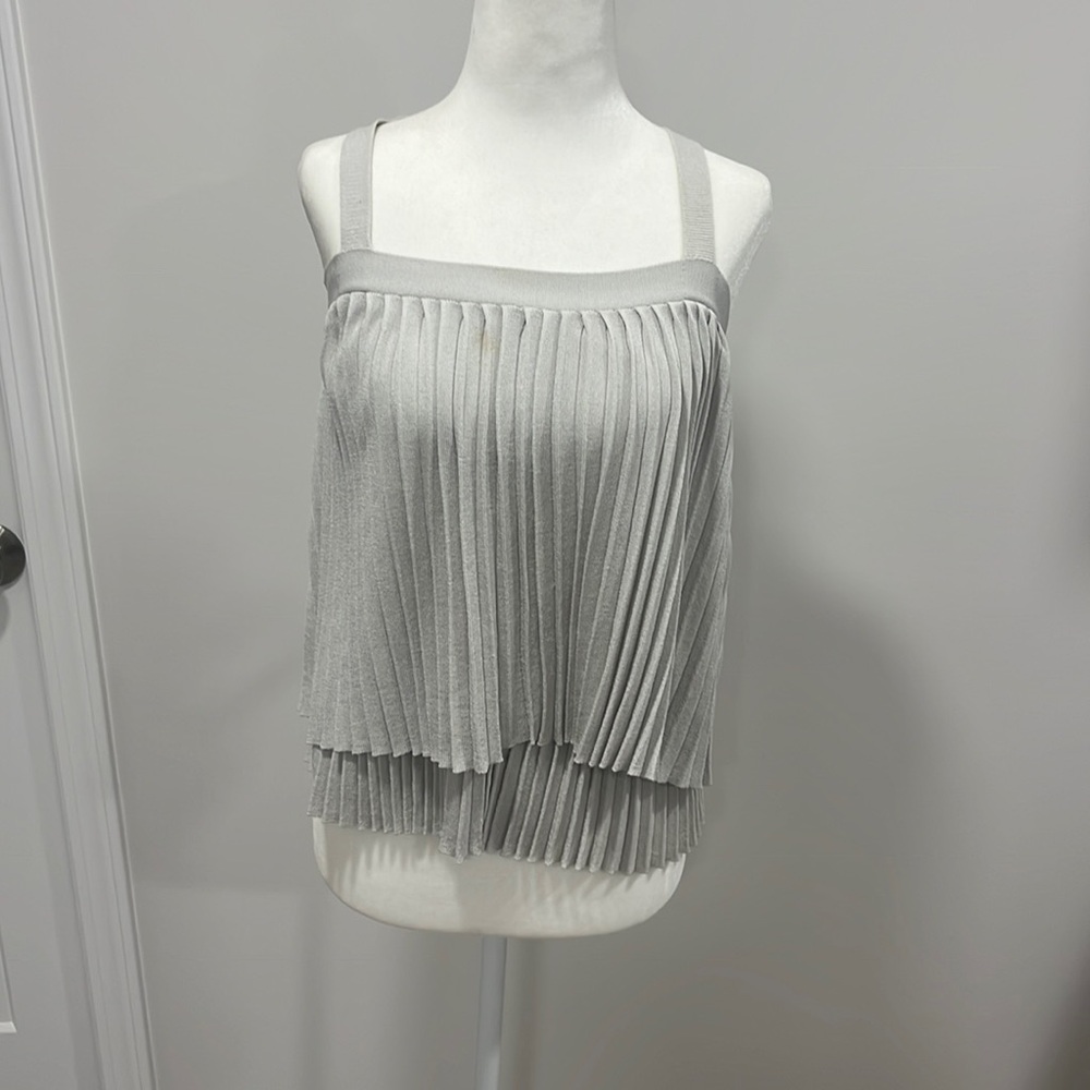 Club Monaco size m blue tiered pleated blouse